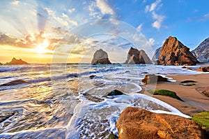 Portugal Ursa Beach sunset at Atlantic ocean