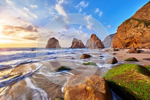 Portugal Ursa Beach sunset at Atlantic ocean