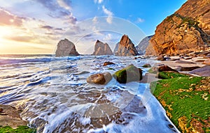 Portugal Ursa Beach sunset at Atlantic ocean