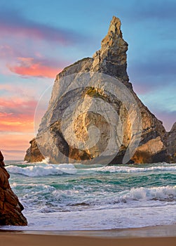 Portugal Ursa Beach sunset at Atlantic ocean