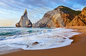 Portugal Ursa Beach sunset at Atlantic ocean