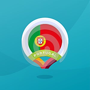 Portugal vector flag map location pin. European football 2020 tournament final stage. Official championship colors and style