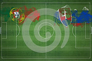 Portugal vs Slovakia Soccer Match, national colors, national flags, soccer field, football game, Copy space