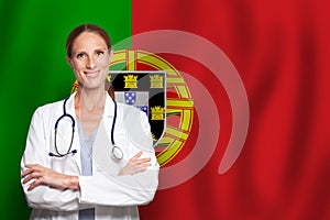 Portugese general practitioner doctor gp on the flag of Portugal