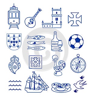 Portugese icon set vector collection photo