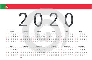 Portuguese 2020 year vector calendar