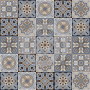 Portuguese azulejo ceramic tile seamless pattern. Mediterranean traditional ornament. photo