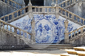 Portuguese azulejo at the stairs of cathedral