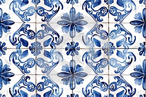 Portuguese azulejo tiles. Blue and white gorgeous seamless patterns