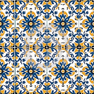 Portuguese Azulejo tiles seamless pattern. Floral pattern. Mediterranean. Lisbon, Portugal. 2 4