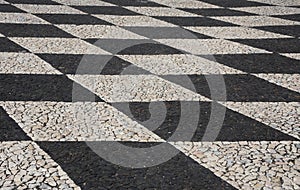 Portuguese black and white calcada cobbled paving Tomar, Portugal. UNESCO World Heritage Site.