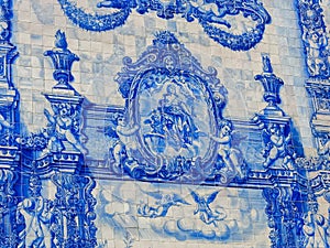 Portuguese blue tiles art (azulejos) at The Chapel of Souls (Capela das Almas)