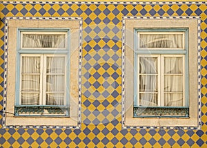 Portuguese ceramic facade with windows