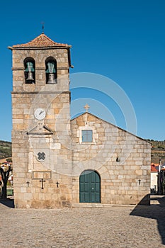 Portuguese Church and bell tower from the 17th century at Freixo do Numao. Council of Vila Nova de Foz Coa. Portugal. Douro Region