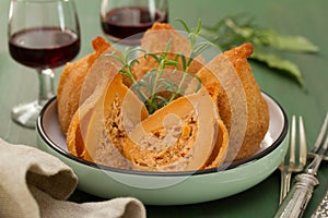 Portuguese dish coxinhas de frango on plate