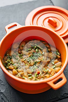 Portuguese feijoada de marisco bean and seafood traditional stew photo
