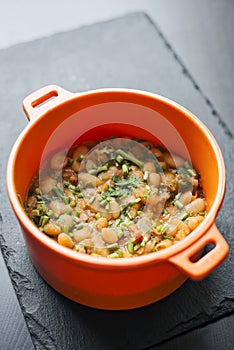 Portuguese feijoada de marisco bean and seafood traditonal stew photo