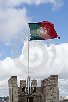 Portuguese flag at Castelo de Sao Jorge (Portugal)