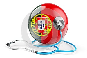 Portuguese flag with stethoscope. Health care in Portugal concept, 3D rendering