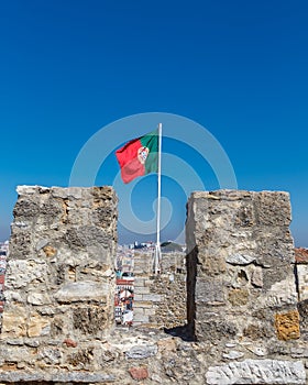 Portuguese flag on the tower. Saint George's Castle.