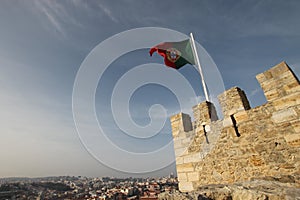 Waving Portuguese Flag on top of Castle