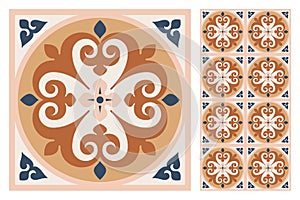 Portuguese floor ceramic tiles azulejo design, mediterranean pattern