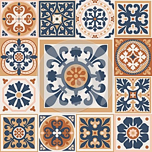 Portuguese floor ceramic tiles azulejo design, mediterranean pattern