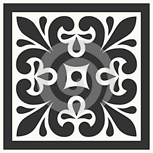 Portuguese floor ceramic tiles azulejo design, mediterranean pattern black and white