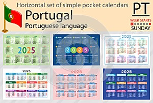 Portuguese horizontal set of pocket calendar for 2025. Week starts Sunday