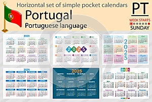 Portuguese horizontal set of pocket calendar for 2025. Week starts Sunday