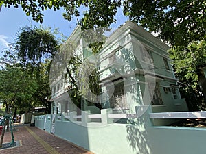 Portuguese Macau Colonial Architecture Macao Heritage Mansion Green Townhouses Avenida do Coronel Mesquita House Structure