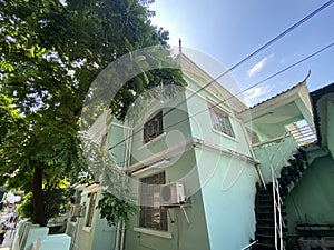 Portuguese Macau Colonial Architecture Macao Heritage Mansion Green Townhouses Avenida do Coronel Mesquita House Structure photo