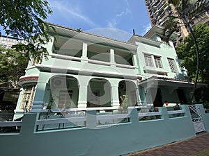 Portuguese Macau Colonial Architecture Macao Heritage Mansion Green Townhouses Avenida do Coronel Mesquita House Structure photo