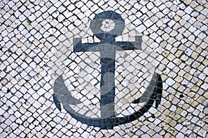 Portuguese Macau Mosaic Arts Craftsmanship Ship Anchor Macao Mosaico Cobblestone Street Cultural Heritage Architecture photo