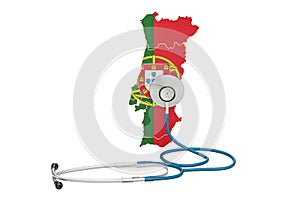 Portuguese map with stethoscope, national health care concept, 3