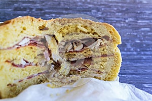 Portuguese Meat bread Bola de Carne stuffed with various portuguese meats photo