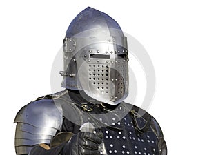 Portuguese medieval knight with a helmet isolated on a white background