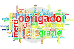 Portuguese Obrigado, Open Word Cloud, on white