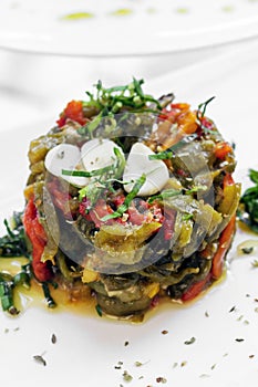 Portuguese roast organic bell peppers and garlic mediterranean salad
