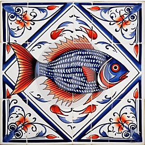 Portuguese sardine fish on typical traditional tile