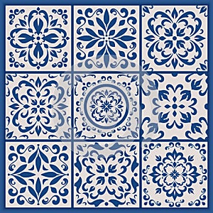 Portuguese tiles with azulejo ornaments