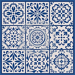 Portuguese tiles with azulejo ornaments photo