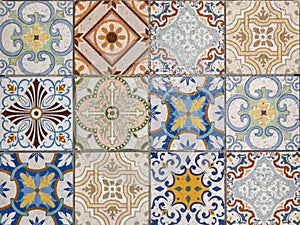 Portuguese tiles pattern square seamless floral colorful tile design in Azulejos vintage geometric ceramics