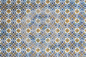 Portuguese tiles . Seamless patchwork tile with Victorian motives. Majolica pottery tile, blue and white azulejo, original traditi