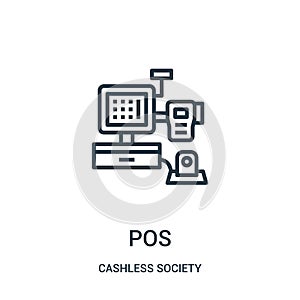 pos icon vector from cashless society collection. Thin line pos outline icon vector illustration photo
