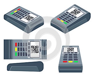 POS NFC Payment machine. NFC terminal, card payment transfer. Texture for 3D. Isometric turnaround