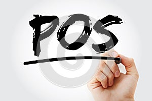 POS - Point of Sale acronym text with marker, concept background