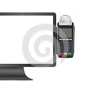 Pos Tablet computers, cash register Equipments. Business vector icon.