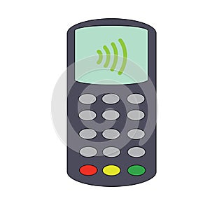 Pos terminal or card reader, contactless payment concept, in a color, vector