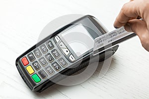 POS terminal, Payment Machine with credit card on white background